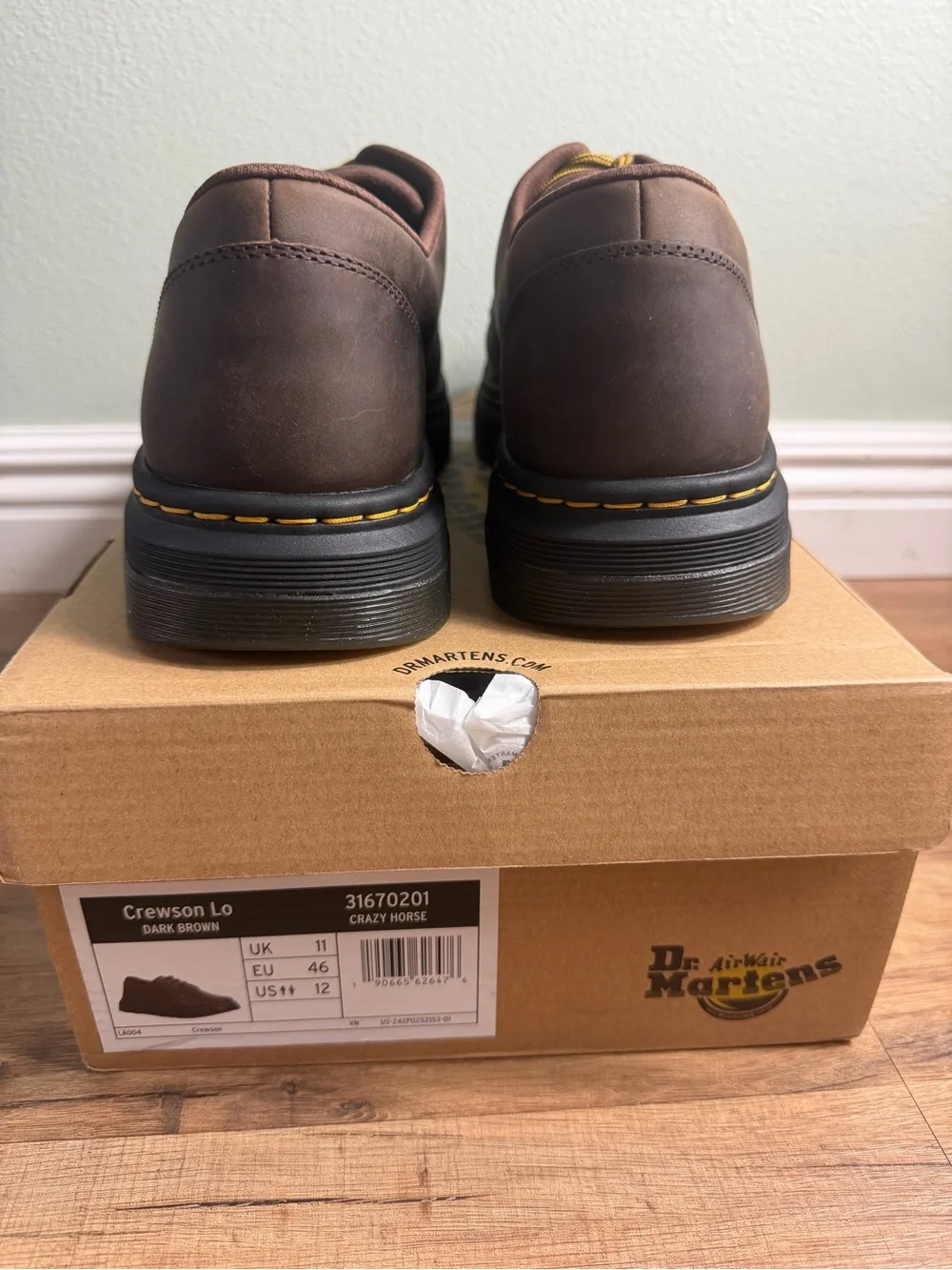 ❗️NWT❗️Dr. Martens Crewson Lo Dark Brown Leather Shoes Unisex Size 12